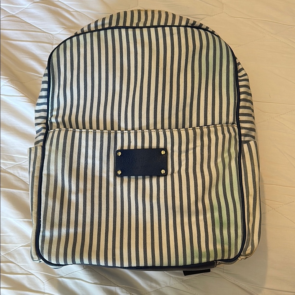Kate Spade New York Ticking Stripe Backpack Diaper bag with green lining and pad